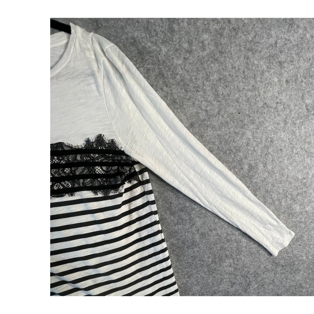 LOFT Womens Long Sleeve Striped Tee Black White Lace Trim Slub Knit Top Small - Picture 4 of 14